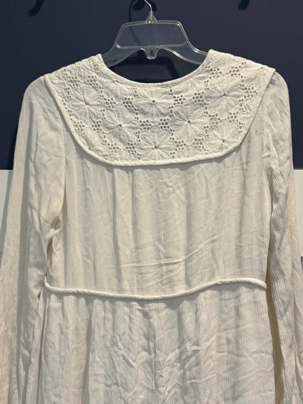 Knox Rose Ivory Crochet-Trim Long Sleeve Tiered  Boho Dress Size S - Picture 14 of 14